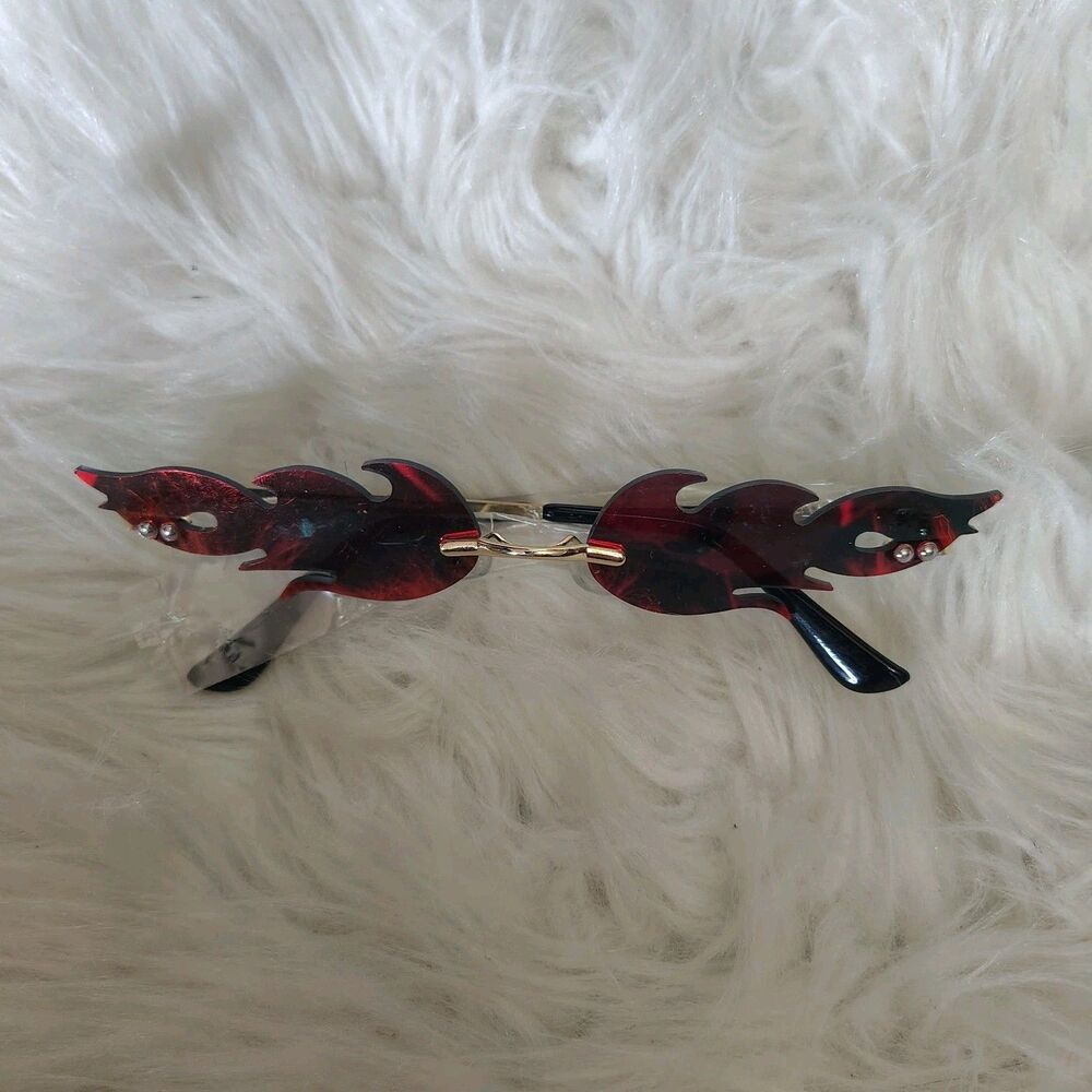 Trippy Fire Flames Themed Rimless Sunglasses